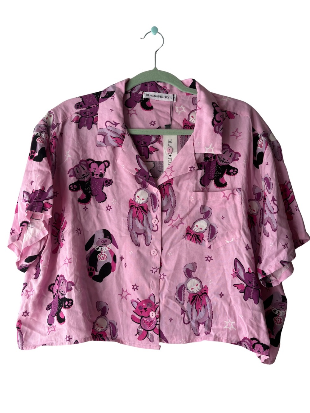 Black Heart Creepy Cute Cropped Button Down Shirt